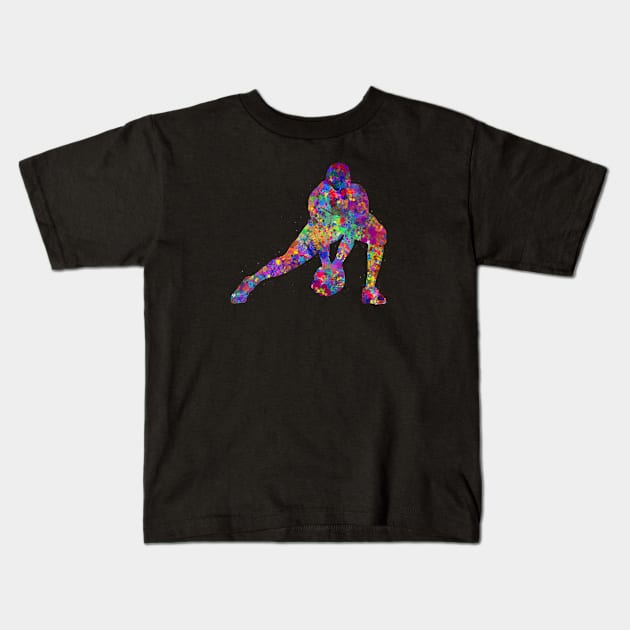 Baseball catcher watercolor art Kids T-Shirt by Yahya Art